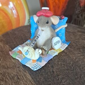 Fitz and Floyd Mouse  with Red Water Bottle For Headache  And  Blue Blanket